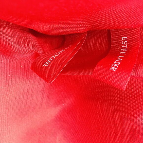 Estee Lauder Red w Gold Train Case Travel Bag Makeup Cosmetic Zipper with Handle - Picture 9 of 9